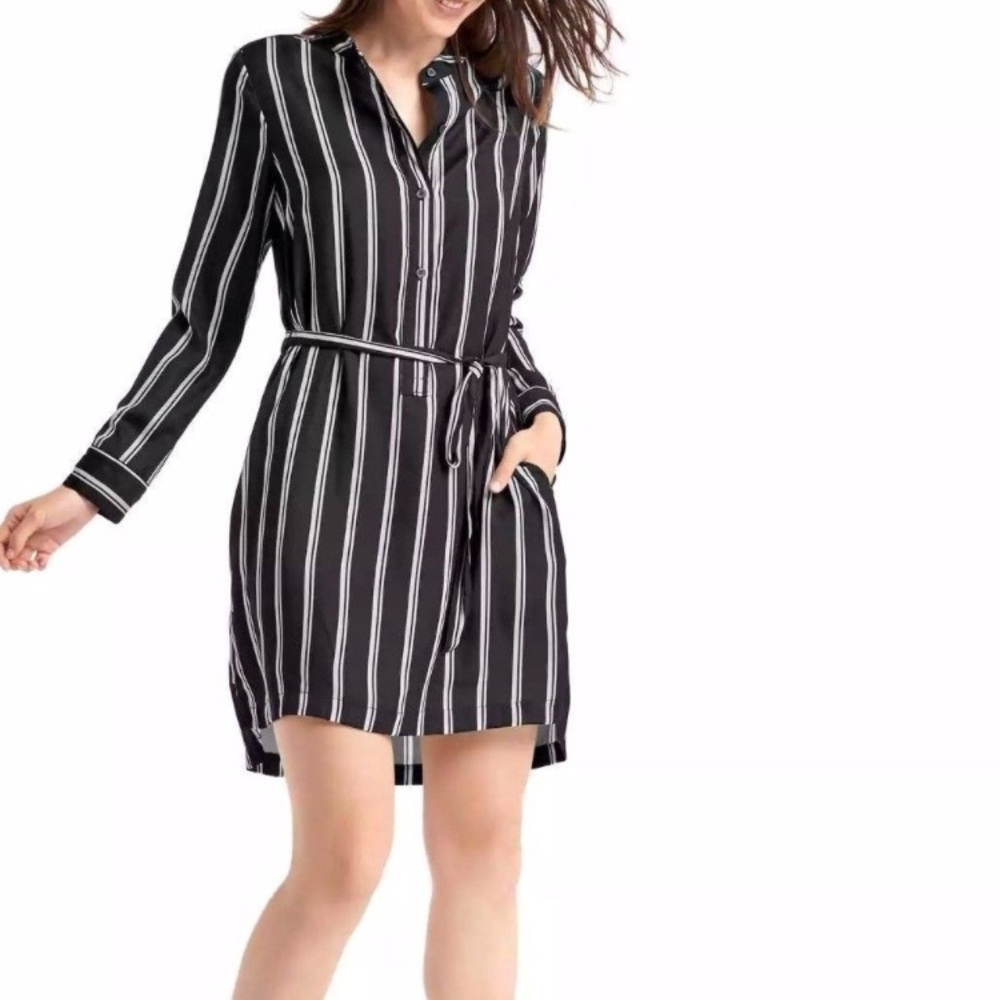 GAP Long Sleeve Navy/White Striped Dress (Small)